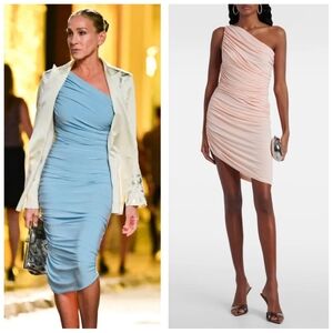 Norma kamali Diana Asymmetrical One Shoulder Mini Dress Pink Large /40